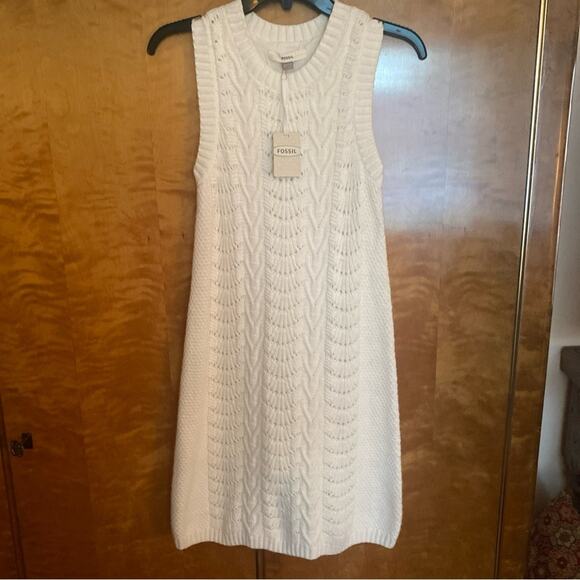 NWT Fossil Brand - Ivory Sweater Dress Cotton Angora w/ Lining - Size XS - Picture 1 of 14